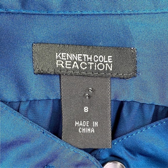 KENNETH Cole REACTION Solid Blue Pleated Yoke Long Sleeve Button Down Blouse - Picture 9 of 12